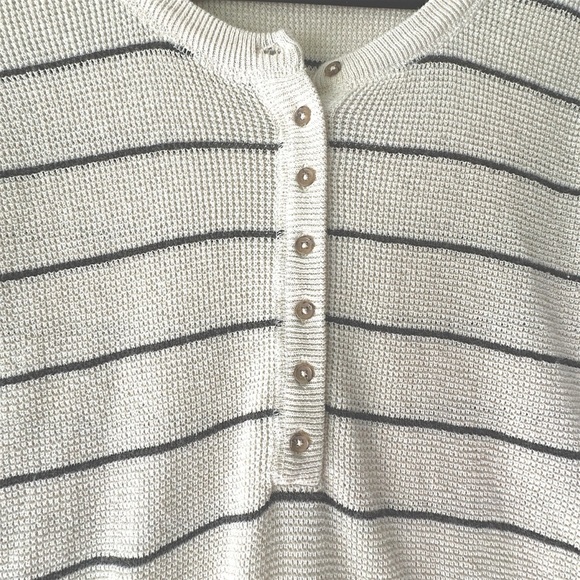 PRANA | NWOT MILANI HENLEY OATMEAL STRIPE COTTON & WOOL WAFFLE WEAVE | MEDIUM - Picture 4 of 11